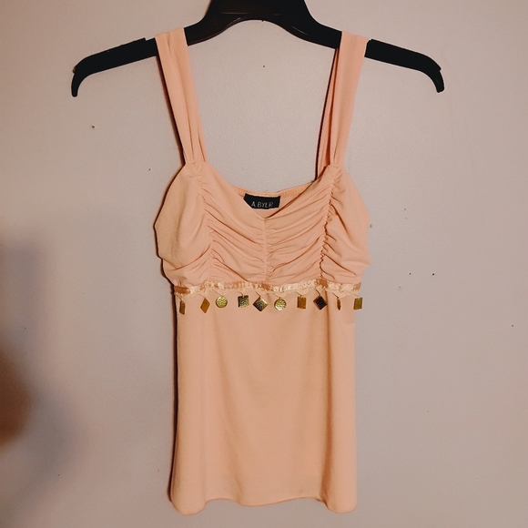 A. Byer Tops - Y2K A. Byer Pink Ruched Embellished Sleeveless Tank Top
